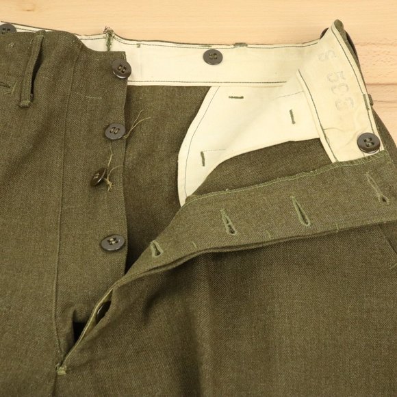 Vintage 50s Korean War Mens 31x33 1950 Wool Field Trousers 18oz Serge Green USA - Picture 11 of 14